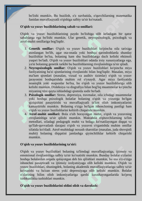 Bolalarda uchraydigan o'qish ya yozuv buzilishlarini oldini olish yo'llari. kurs ishi 8