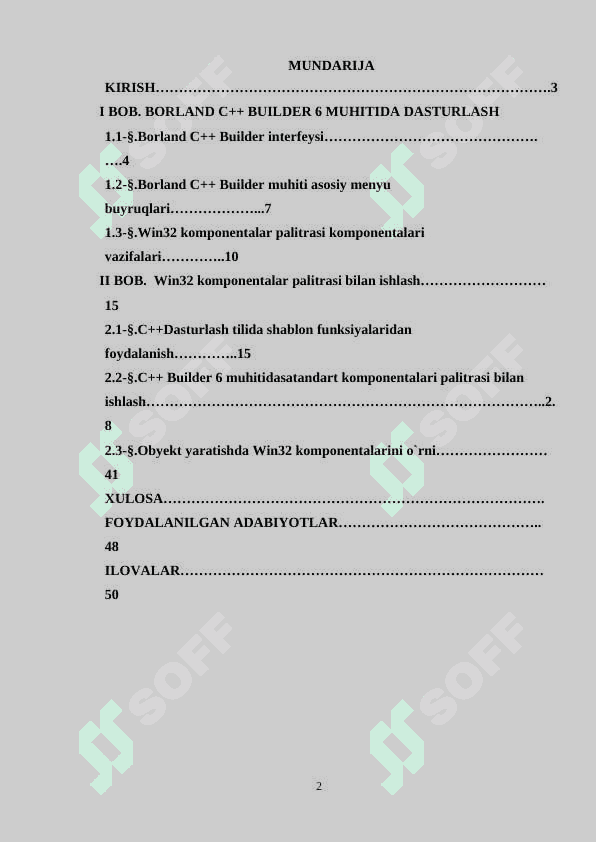 “Algaritmik tillar va dasturlash” fanidan “C++ BUILDER muhitida Win32 komponentalari bilan ishlash” mavzusida KURS ISHI 2