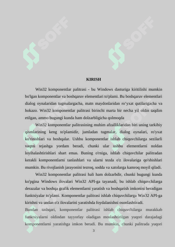 “Algaritmik tillar va dasturlash” fanidan “C++ BUILDER muhitida Win32 komponentalari bilan ishlash” mavzusida KURS ISHI 3