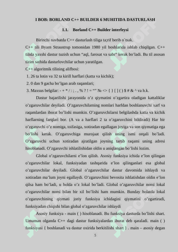 “Algaritmik tillar va dasturlash” fanidan “C++ BUILDER muhitida Win32 komponentalari bilan ishlash” mavzusida KURS ISHI 5