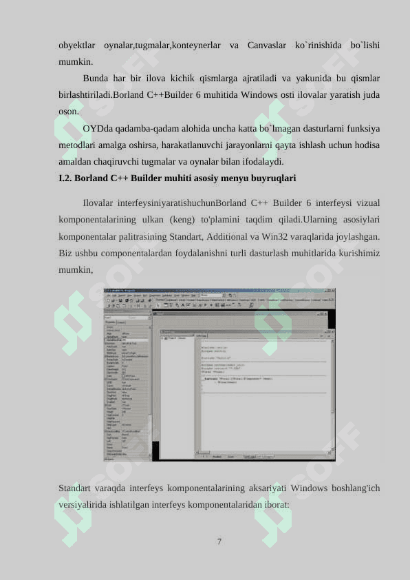 “Algaritmik tillar va dasturlash” fanidan “C++ BUILDER muhitida Win32 komponentalari bilan ishlash” mavzusida KURS ISHI 7