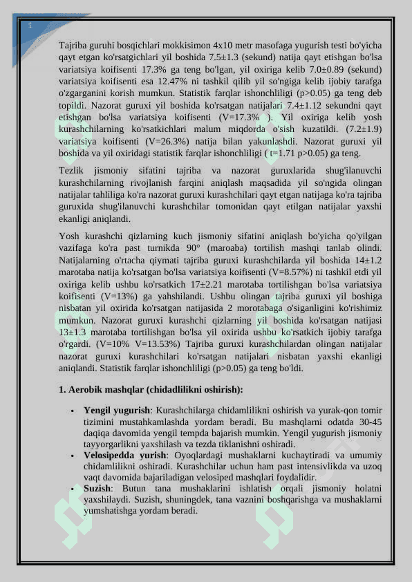 Yosh Kurashchilar tayyorgarligining har tomonlama tashkil etish va rejalashtirish kurs ishi 8