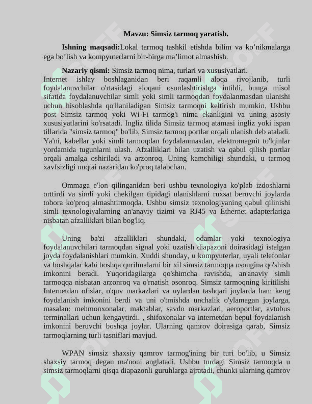 Simsiz tarmoq yaratish. 2