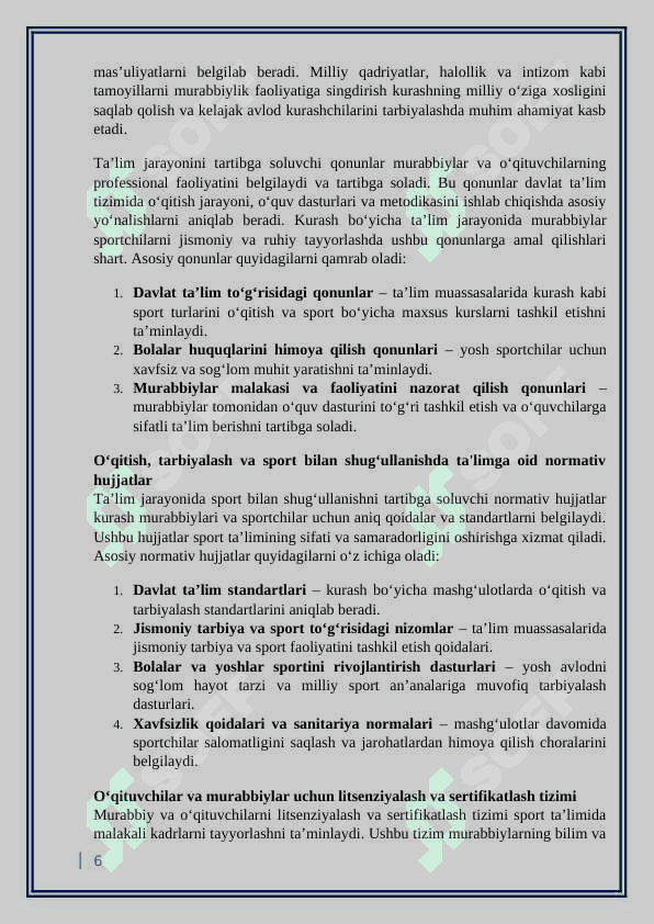 Murabbiylik faoliyatini amalga oshirishda foydalaniladigan me’yoriy hujjatlar  kurs ishi 6
