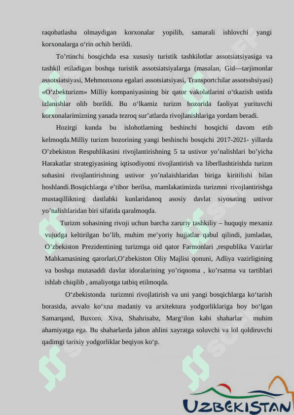 O'zbekiston milliy turizmini rivojlantirishda turistik mahsulotlarni shakllantirish imkoniyatlari 7
