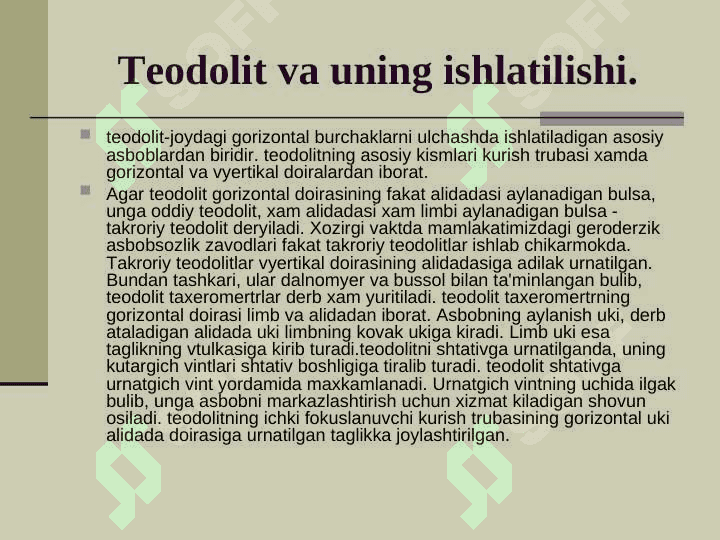 Teodolit bilan plan olish 3