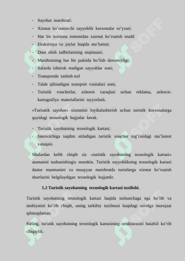 Turistik sayohatning yo’llanmasi va texnologik kartasini tuzish 8