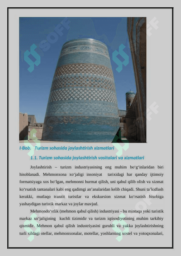 Turizm sohasida joylashtirish, ovqatlantirish, transport  xizmatlari. 4
