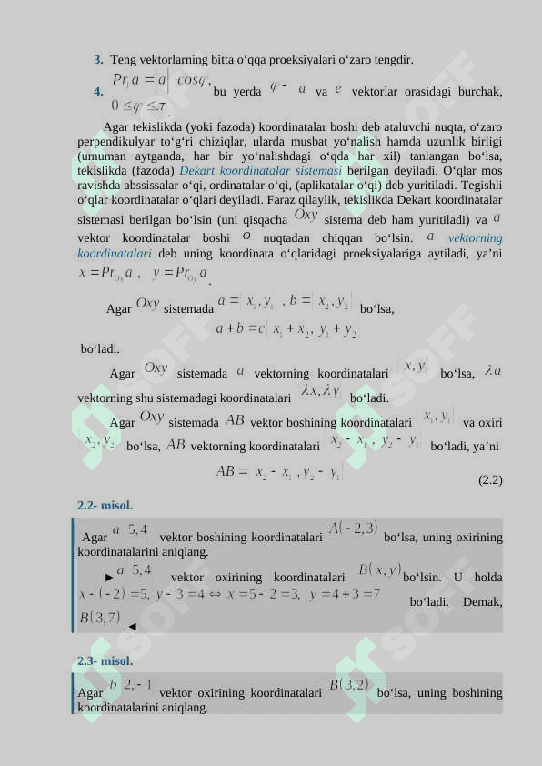 Vektorlar nazariyasi elementar matematika 7