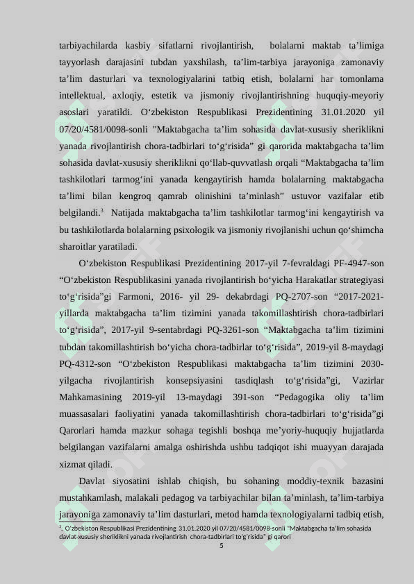 Maktabgacha ta’lim tashkilotlarida pedagogik jarayonni tashkil etish 5