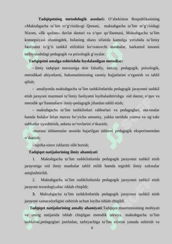 Maktabgacha ta’lim tashkilotlarida pedagogik jarayonni tashkil etish 8