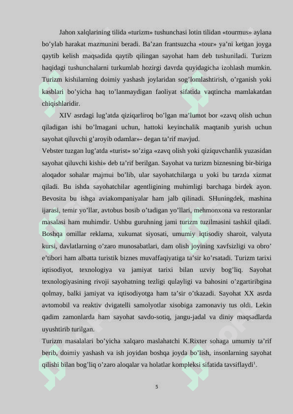 Turizmning shakllanish va rivojlantirishning nazariy va amaliy asoslari 5