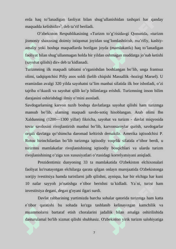 Turizmning shakllanish va rivojlantirishning nazariy va amaliy asoslari 7