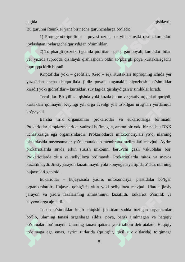 O’simliklarni hayotiy shakllari 8