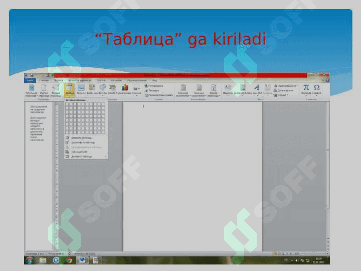 Ekrandagi yorliqlardan “word” yorlig’ini tanlaymiz. 3
