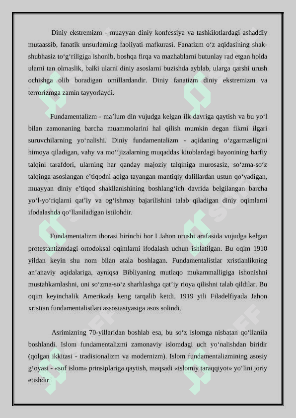 FUNDAMENTALIZM VA DINIY  EKSTREMIZM 2