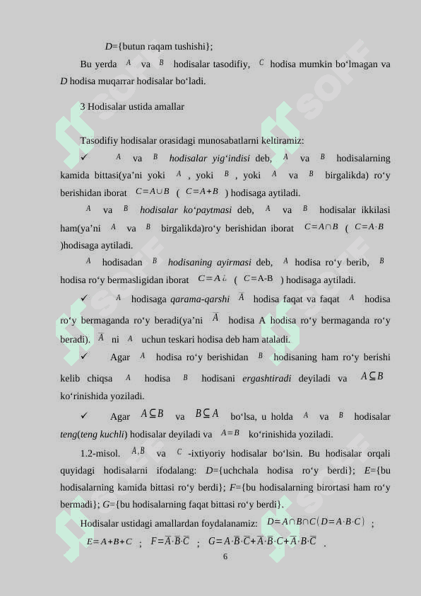 Elementlar hodisalar fazosi hodisalar ustida amallar ehtimolning tariflari 6