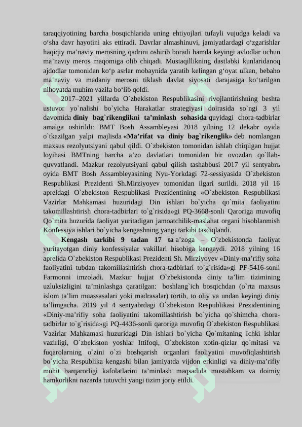 MUSTAQILLIK YILLARIDA O‘ZBEKISTONDAGI MA`NAVIY  VA MADANIY TARAQQIYOT. 3