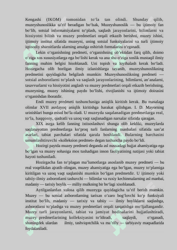 MUZEYSHUNOSLIK FAN SIFATIDA DAVLAT MUZEY FONDI. MUZEY FONDLARINI TO‘LDIRISH. 2