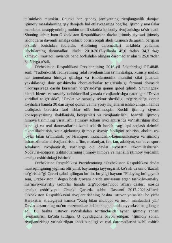 O‘ZBEKISTON RESPUBLIKASIDA IJTIMOIY SOHADAGI ISLOHOTLAR VA O’ZGARISHLAR. 2