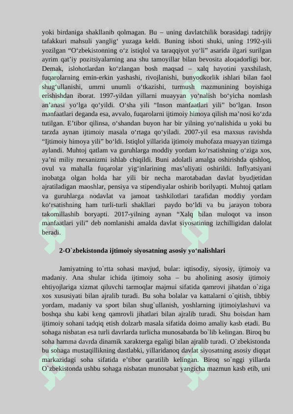 O‘ZBEKISTON RESPUBLIKASIDA IJTIMOIY SOHADAGI ISLOHOTLAR VA O’ZGARISHLAR. 4