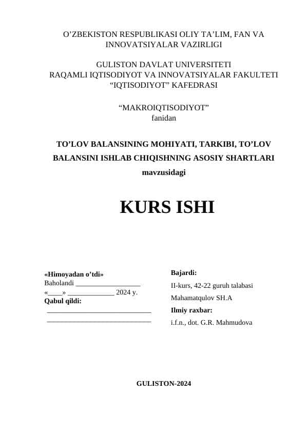 To'lov balansi mohiyati