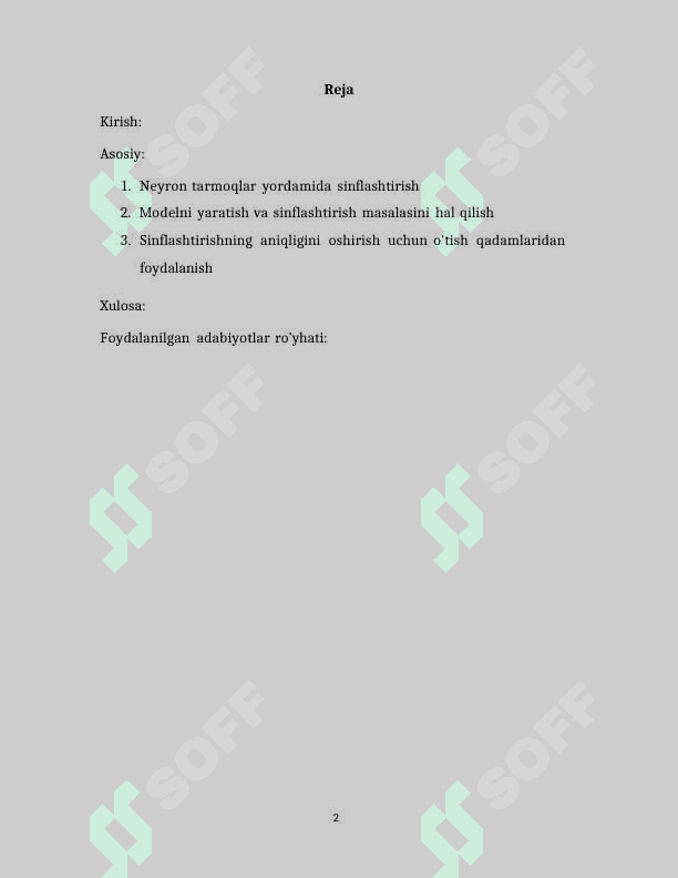 Neyron tarmoqlar yordamida sinflashtirish 2