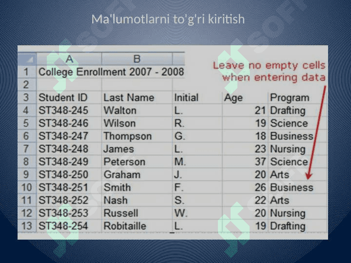 Excelda tibbiy ma'lumotlar bazasi bilan ishlash 7