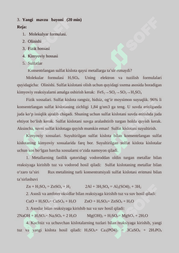 8-sinf kimyo dars ishlanma Sulfat kislota 4