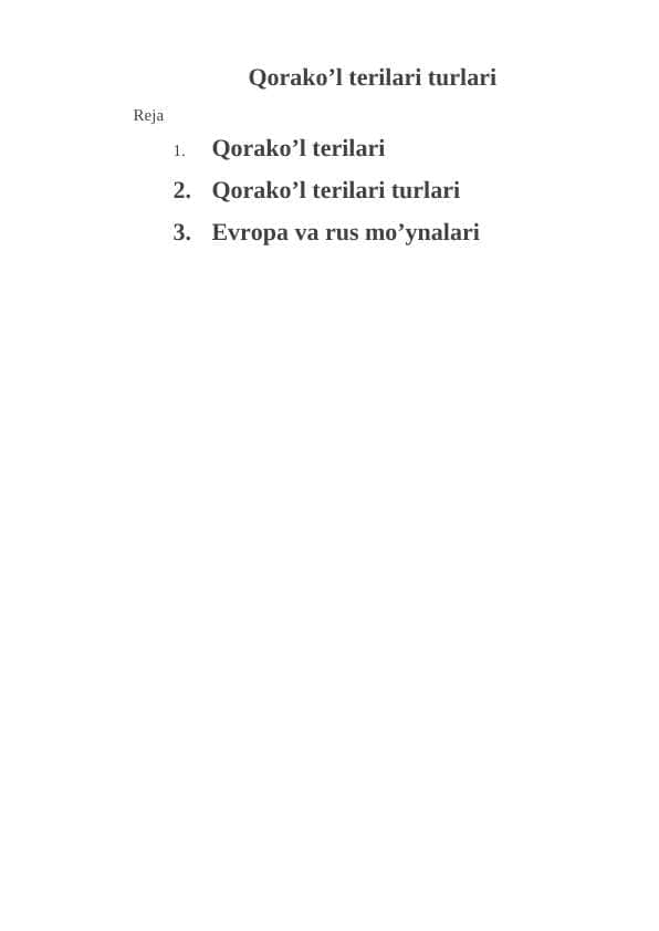 Qorako’l terilari turlari