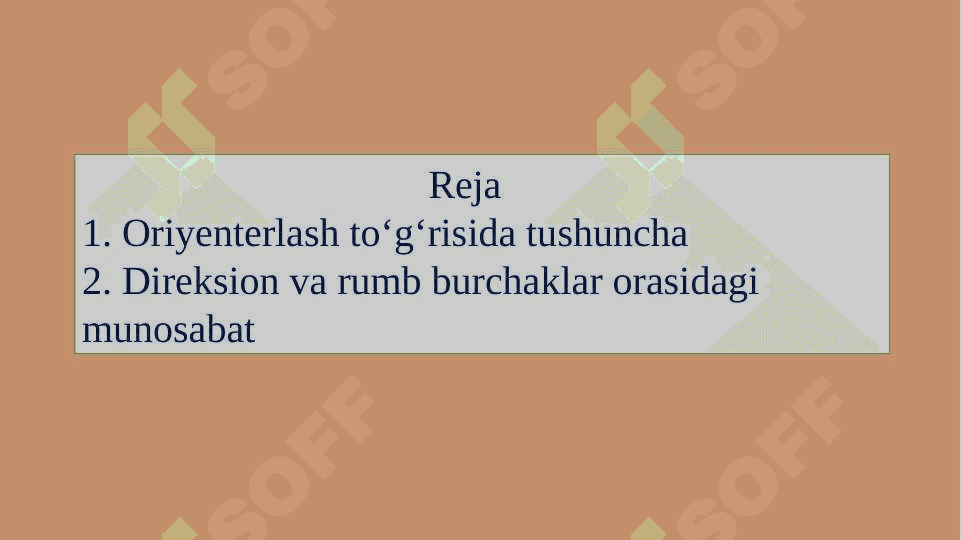 Chiziqlarni orientirlash to‘g‘risida tushuncha. Direksion va rumb burchaklar orasidagi munosabat 2