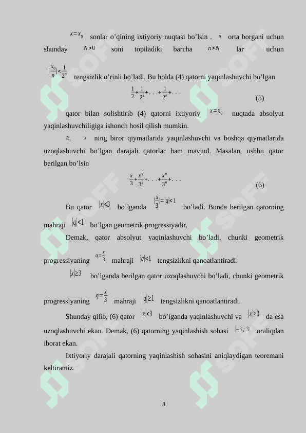Darajali qatorlar. Abel teoremasi 8