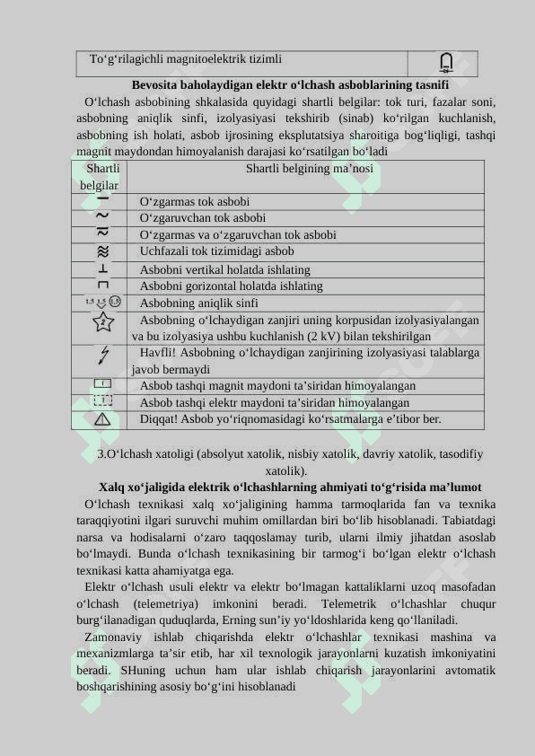 Elektr o‘lchovlar haqida tushuncha, o’lchashdagi xatoliklar 4