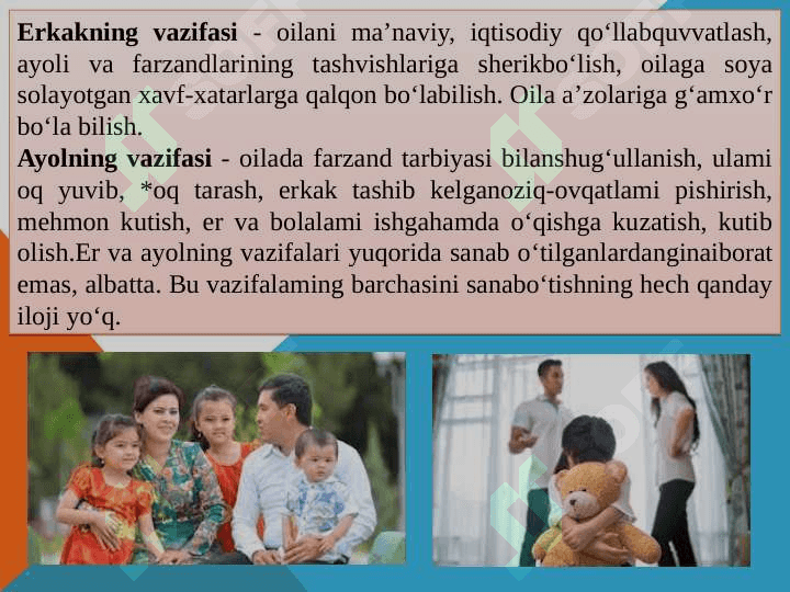 Oilada ikki jins o‘rtasidagi tarbiyaning tengligi 5