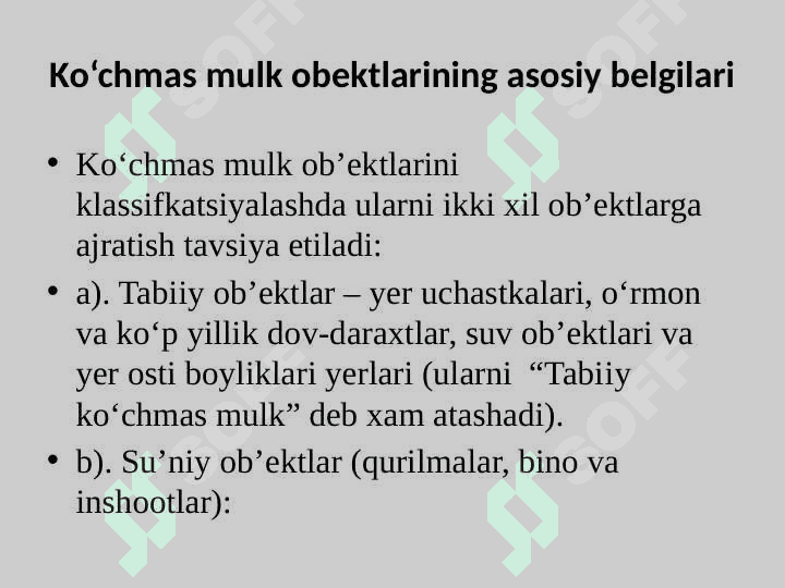 KO‘CHMAS MULK OBEKTLARINING ASOSIY BELGILARI 2