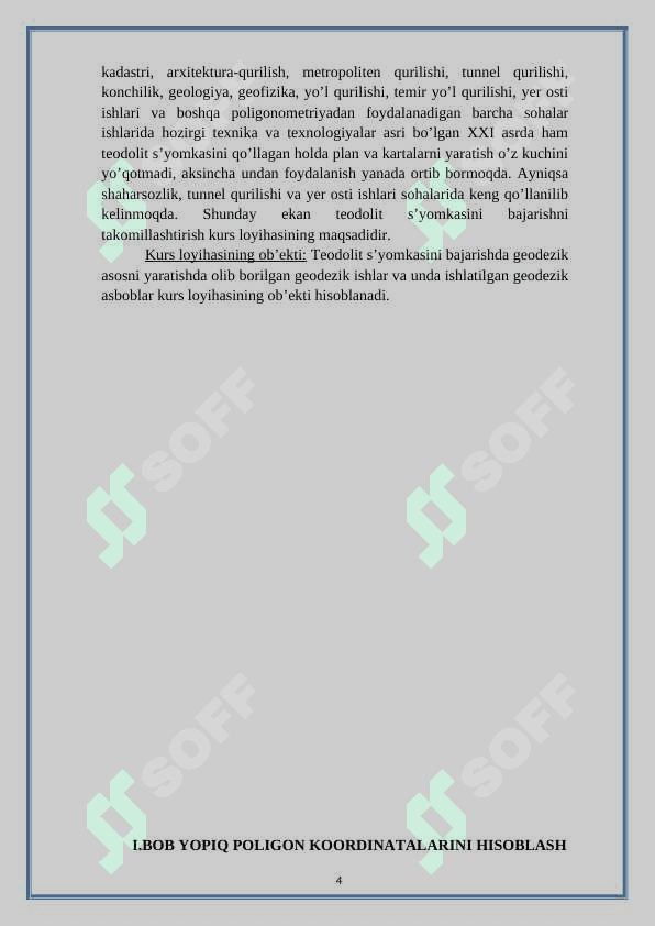 Yopiq poligonda burchaklar va koordinatalar orttirmasi xatosini aniqligi kurs ishi 4