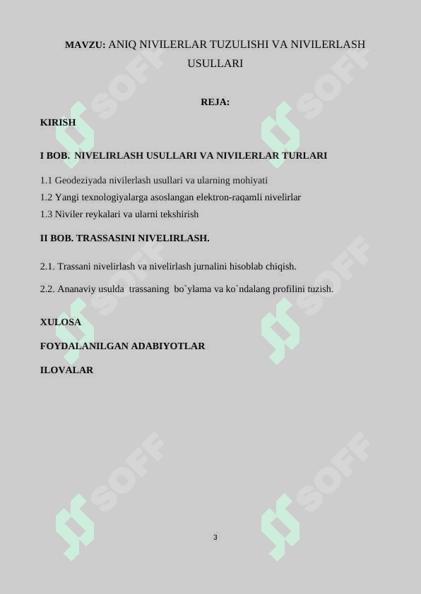 ANIQ NIVILERLAR TUZULISHI VA NIVILERLASH USULLARI KURS ISHI 3