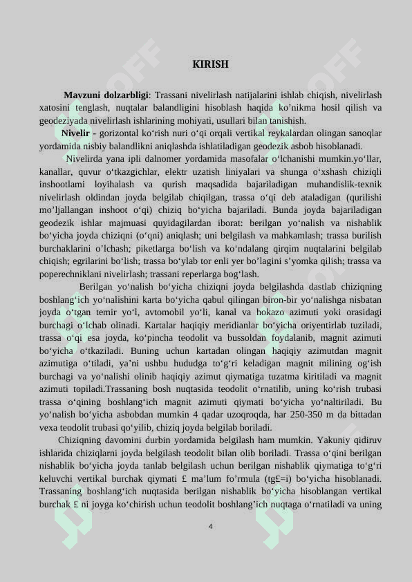 ANIQ NIVILERLAR TUZULISHI VA NIVILERLASH USULLARI KURS ISHI 4