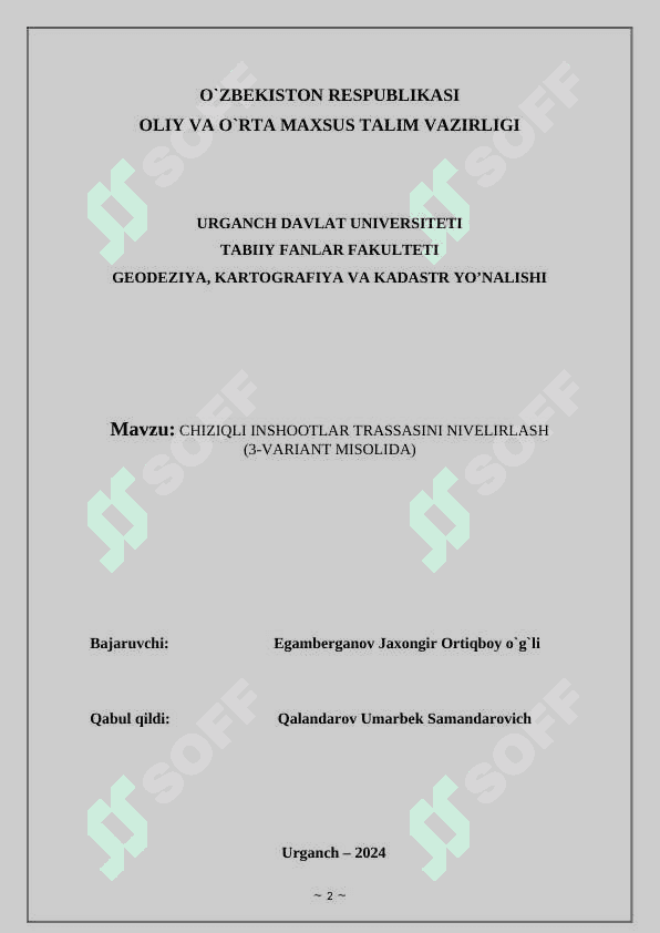 CHIZIQLI  INSHOOTLAR  TRASSASINI  NIVELIRLASH KURS ISHI 2