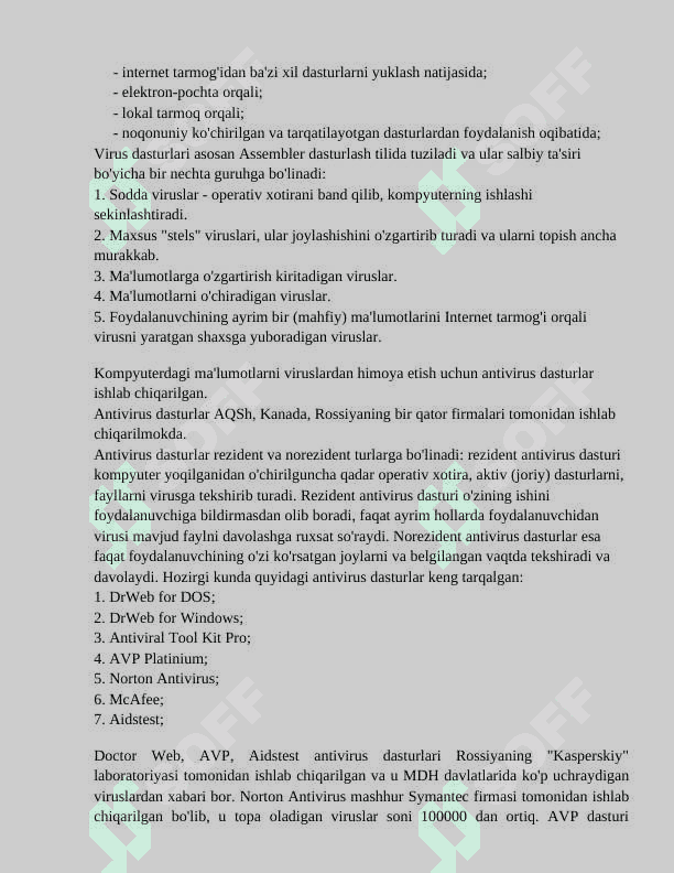 VIRUSNING  KOMPYUTERGA  TUSHISH  SABABLARI  VA  UNDAN HIMOYALANISH   USULLARI 8