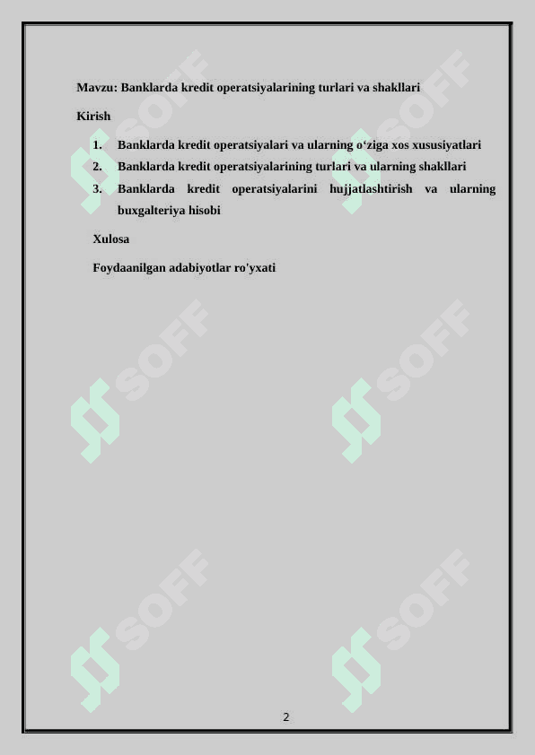 Banklarda kredit operatsiyalarining turlari va shakllari 2