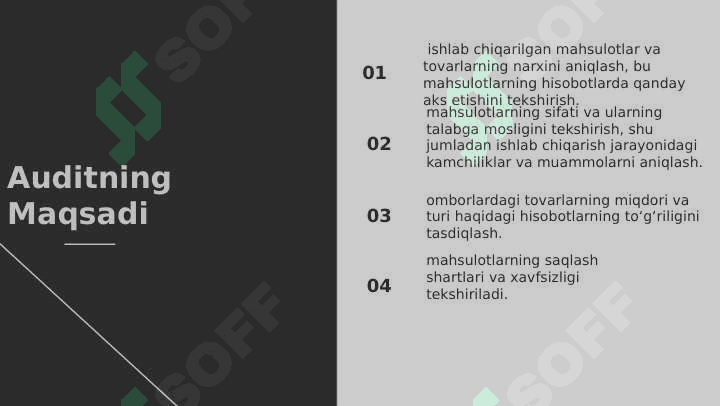 Tayyor mahsulot va tavorlar auditining maqsadi va vazifalari 3
