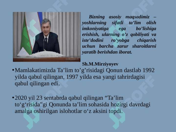 “TA’LIM TO‘G‘RISIDA”GI QONUN 3