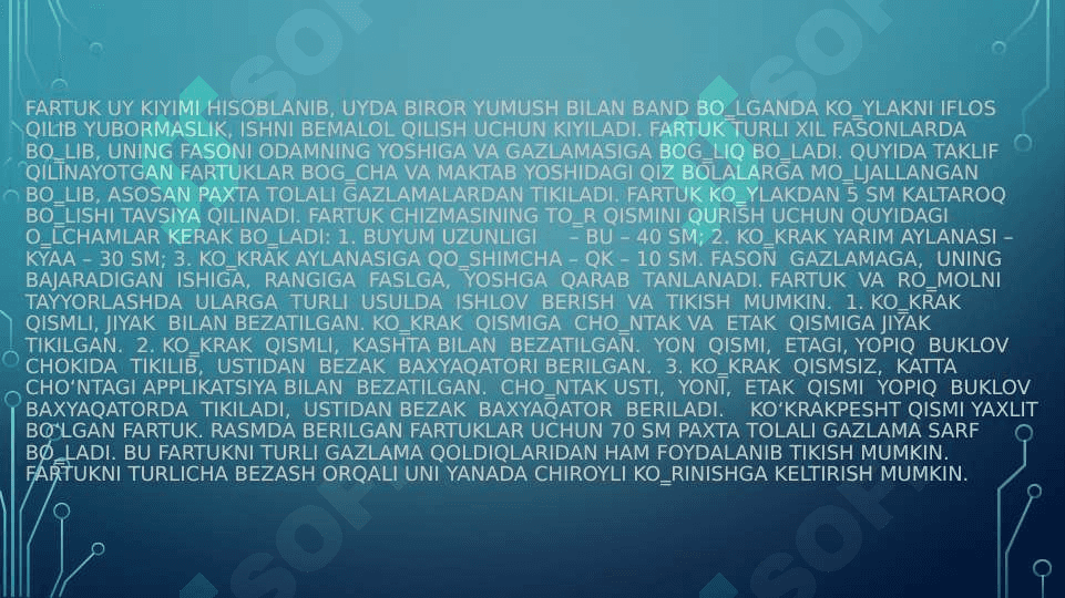 oshxonada kiyiladigan kiyimlarga harakteristika asos chizmalarni konstruksiyalash 4