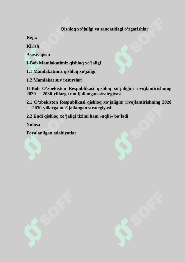 Qishloq xo’jaligi va sanoatidagi o’zgarishlar 2