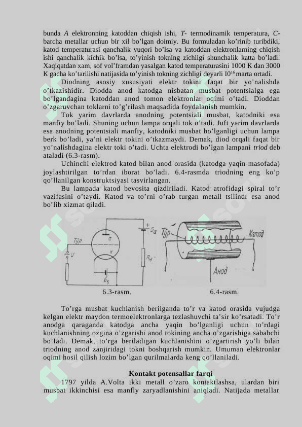 Termoelektron emissiya. Suyuqliklarda elektr toki 3