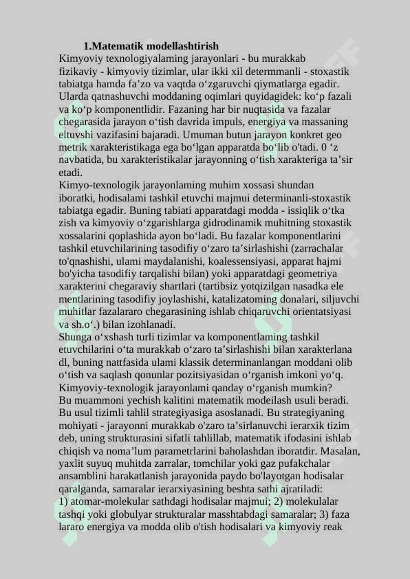 Texnologik jarayonlarni matematik modellashtirish 2