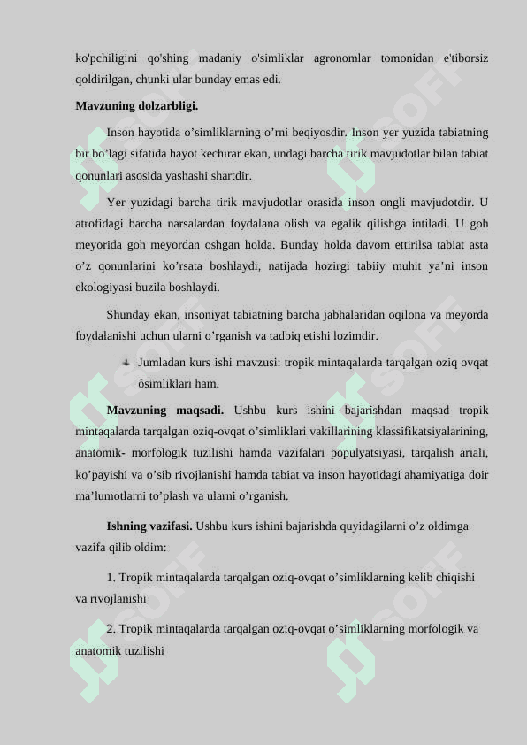 TROPIK MINTAQALARDA TARQALGAN OZIQ OVQAT O‘SIMLIKLARI 3