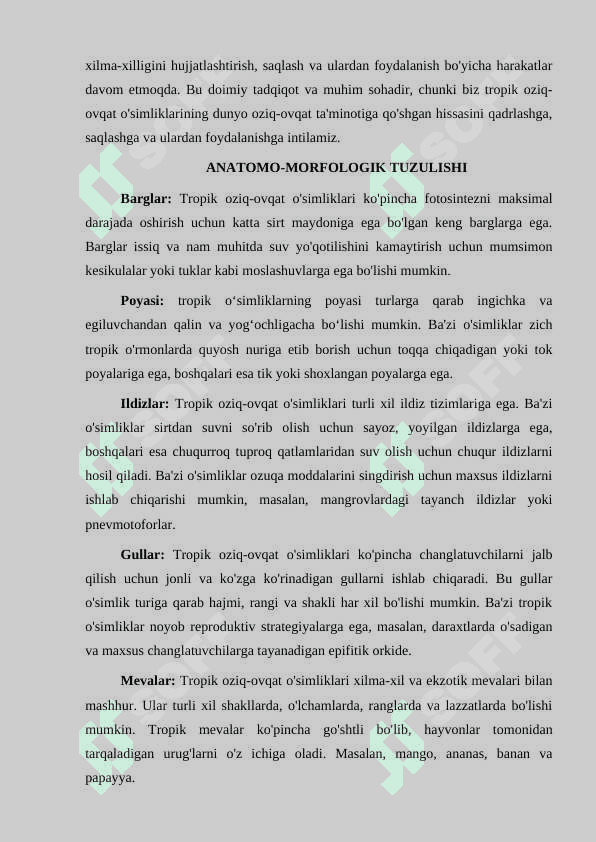 TROPIK MINTAQALARDA TARQALGAN OZIQ OVQAT O‘SIMLIKLARI 7