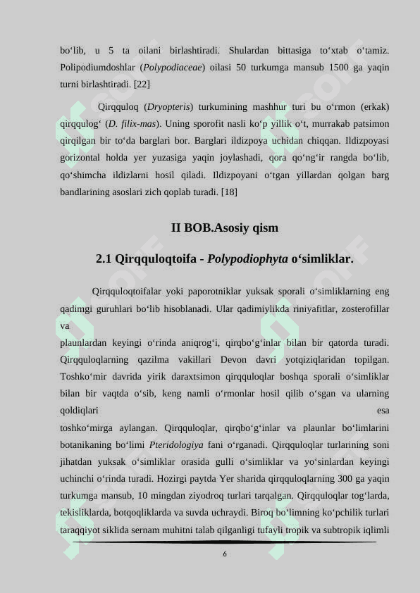 Qirqquloqtoifa - polypodiophyta bo‘limi 6